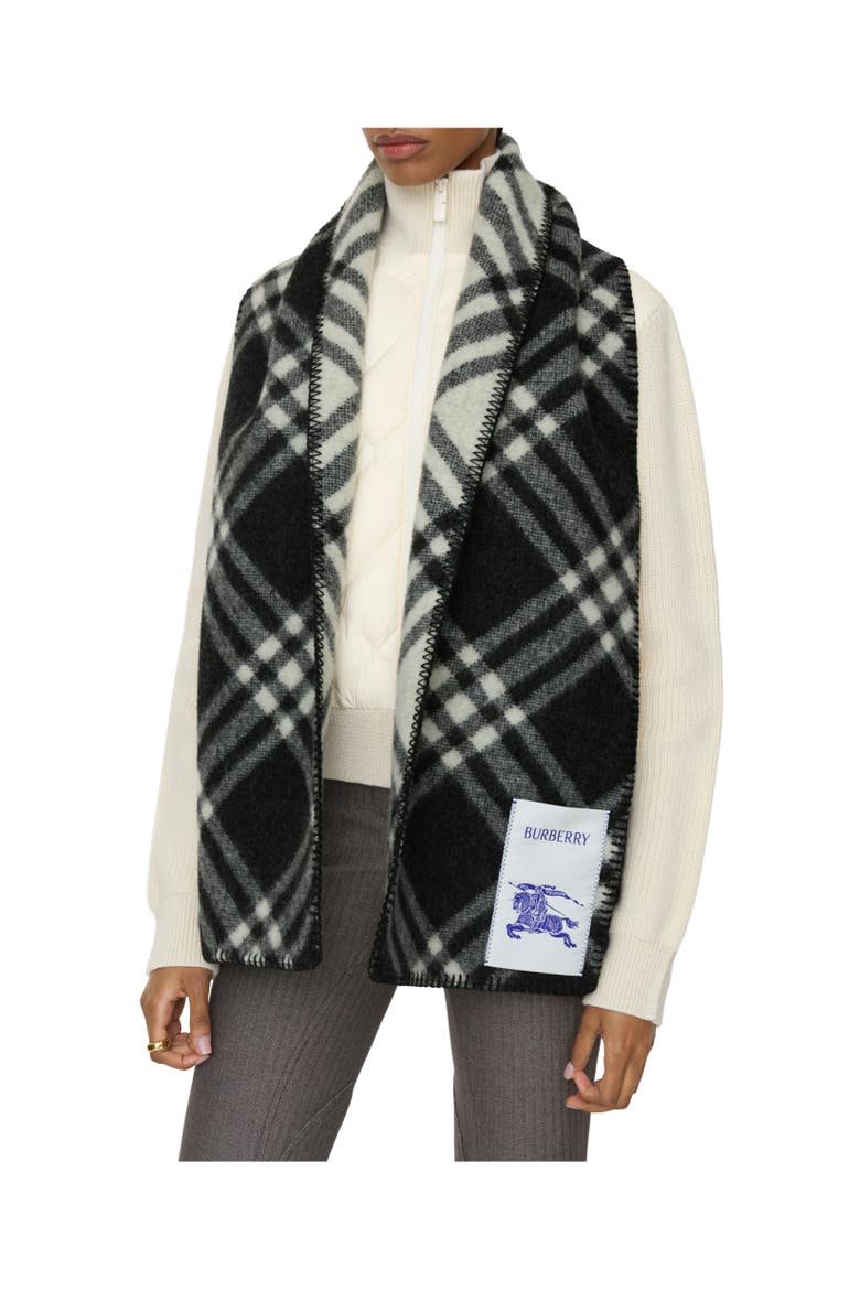 Check Wool Scarf, Alternate, color, Black
