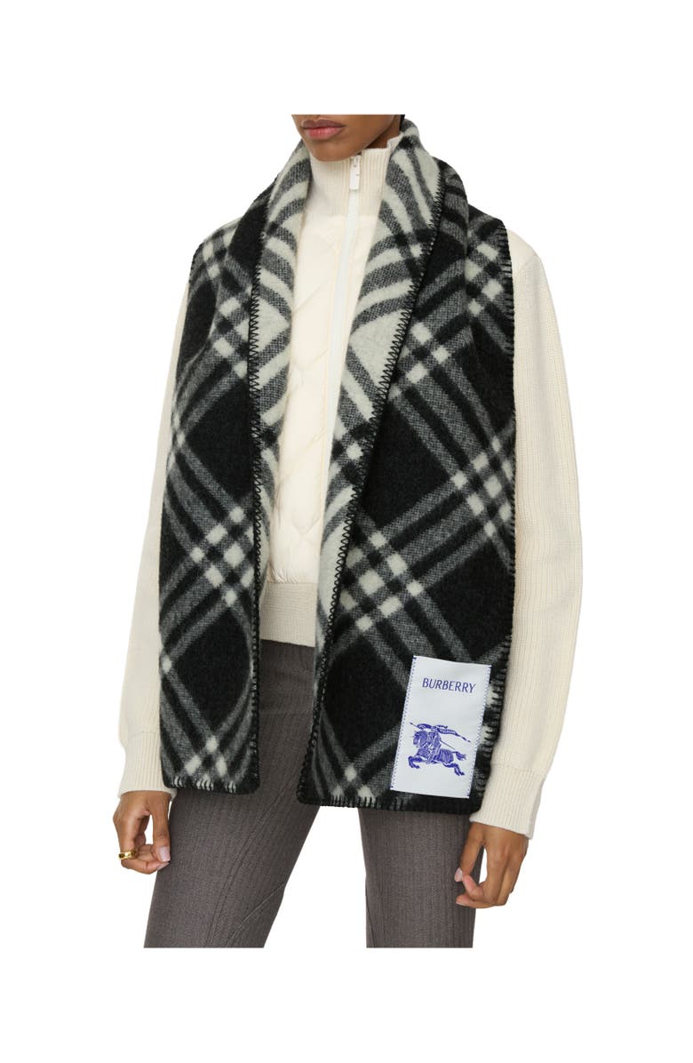 Burberry Check Wool Scarf, Alternate, color, Black