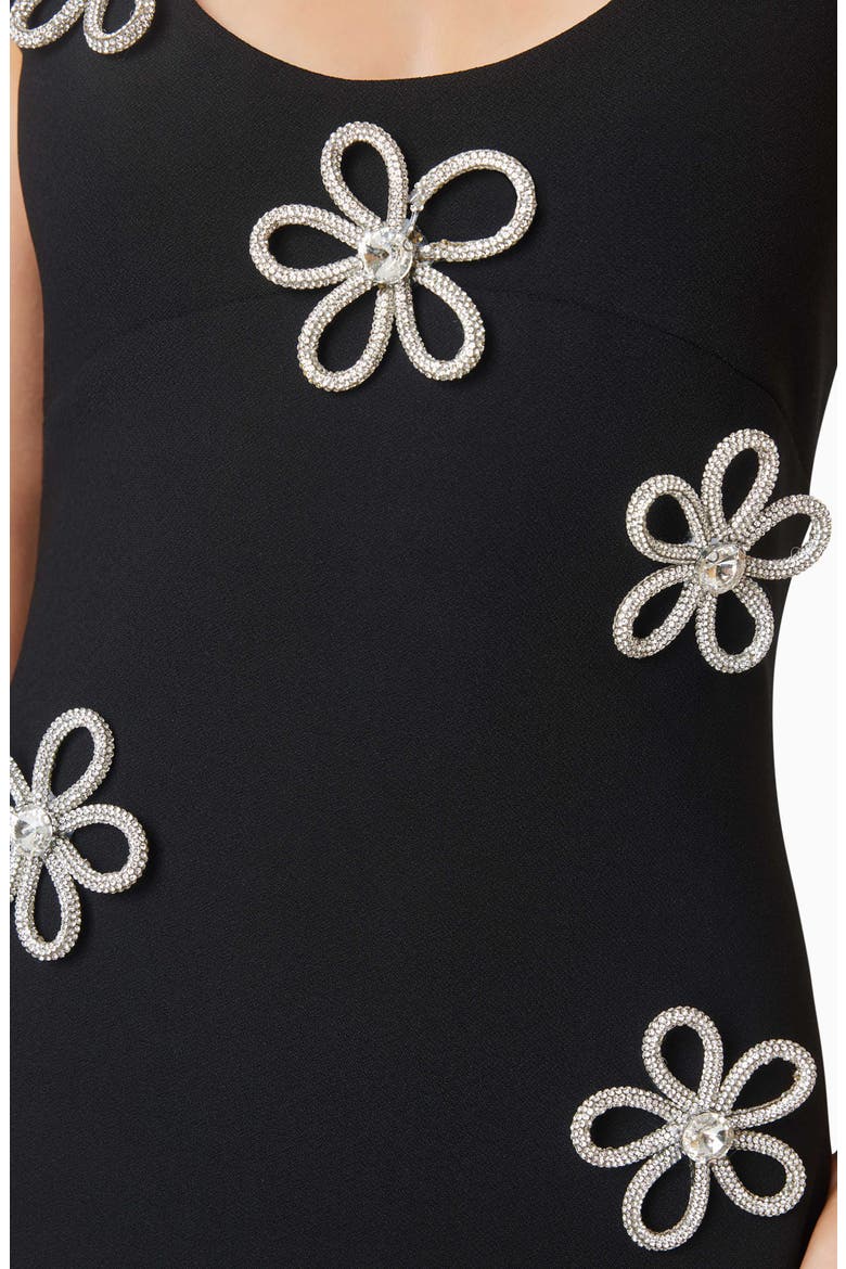 Delia Diamante Floral Appliqué Body-Con Gown, Alternate, color, BLACK