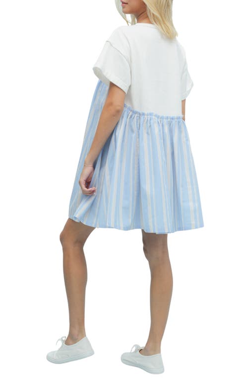Wishlist Stripe Twofer Mixed Media Cotton Babydoll Dress In Blue