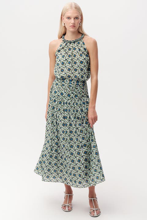 Eldon Smocked Waist Zippered Midi Skirt