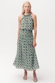 Exquise Eldon Smocked Waist Zippered Midi Skirt