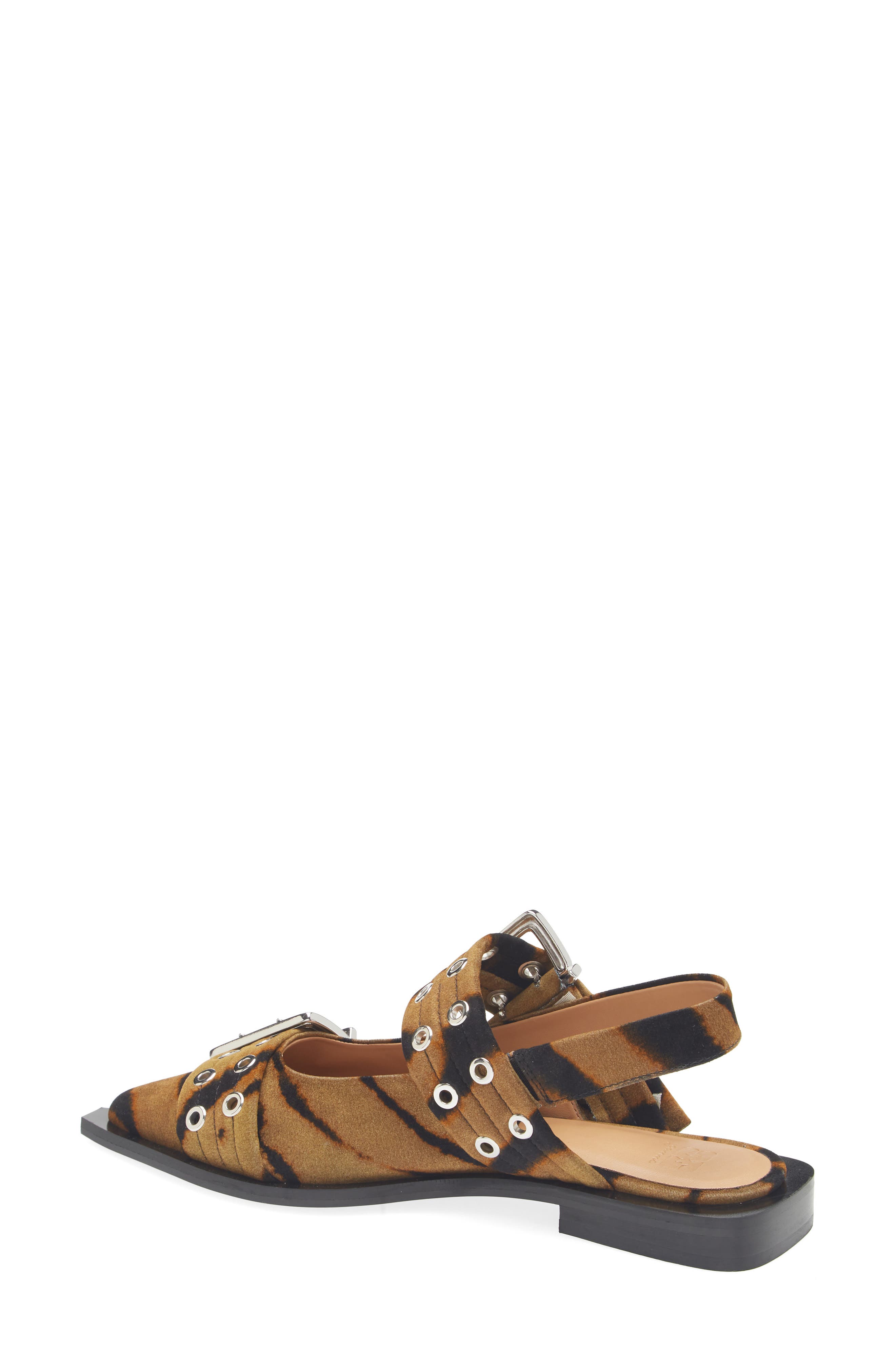 Ganni Zebra Pointed Toe Mary Jane Slingback Flat, Alternate, color, Khaki