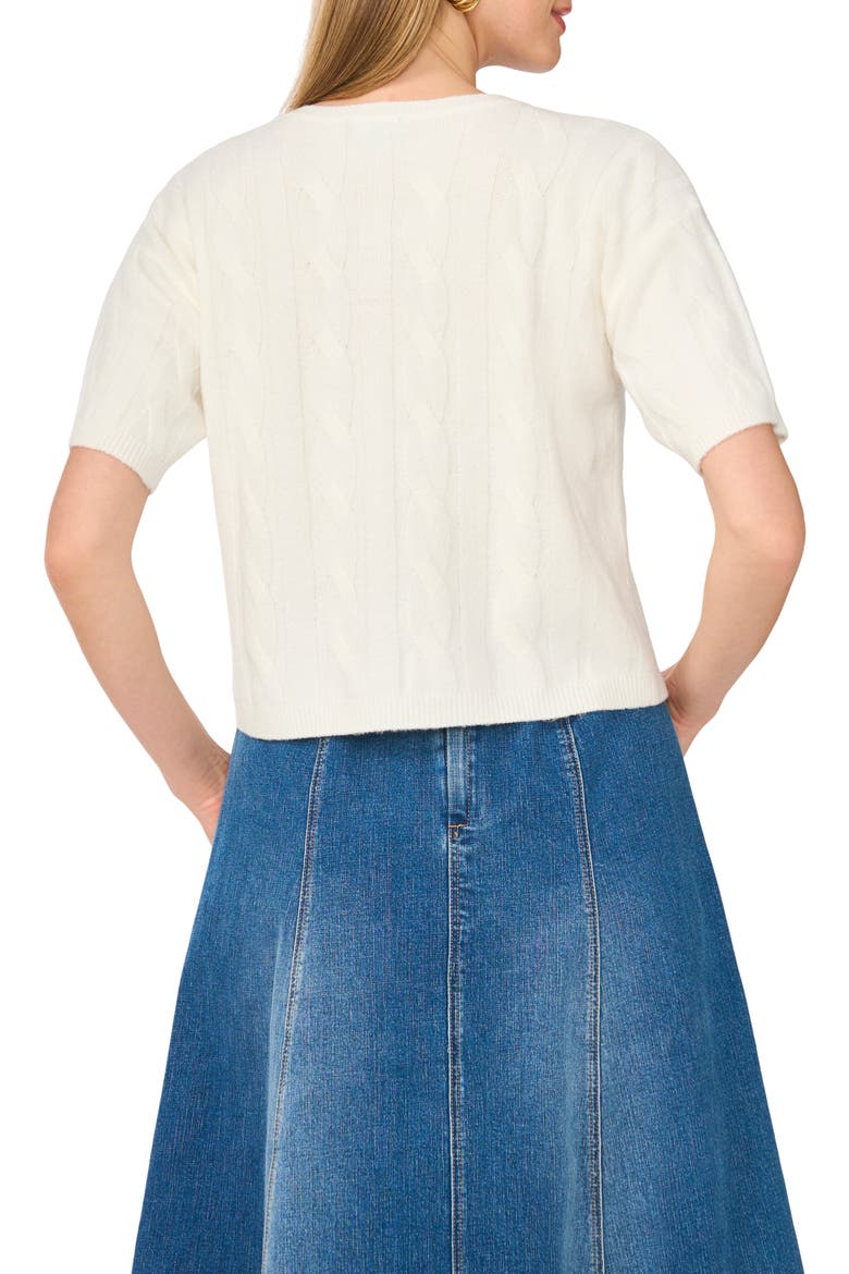 Short Sleeve Cable Cardigan, Alternate, color, ANTIQUE WHITE