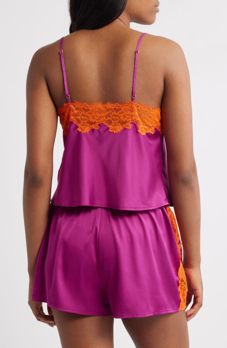 Open Edit Lace Trim Satin Short Pajamas, Alternate, color, Pink Wild Aster