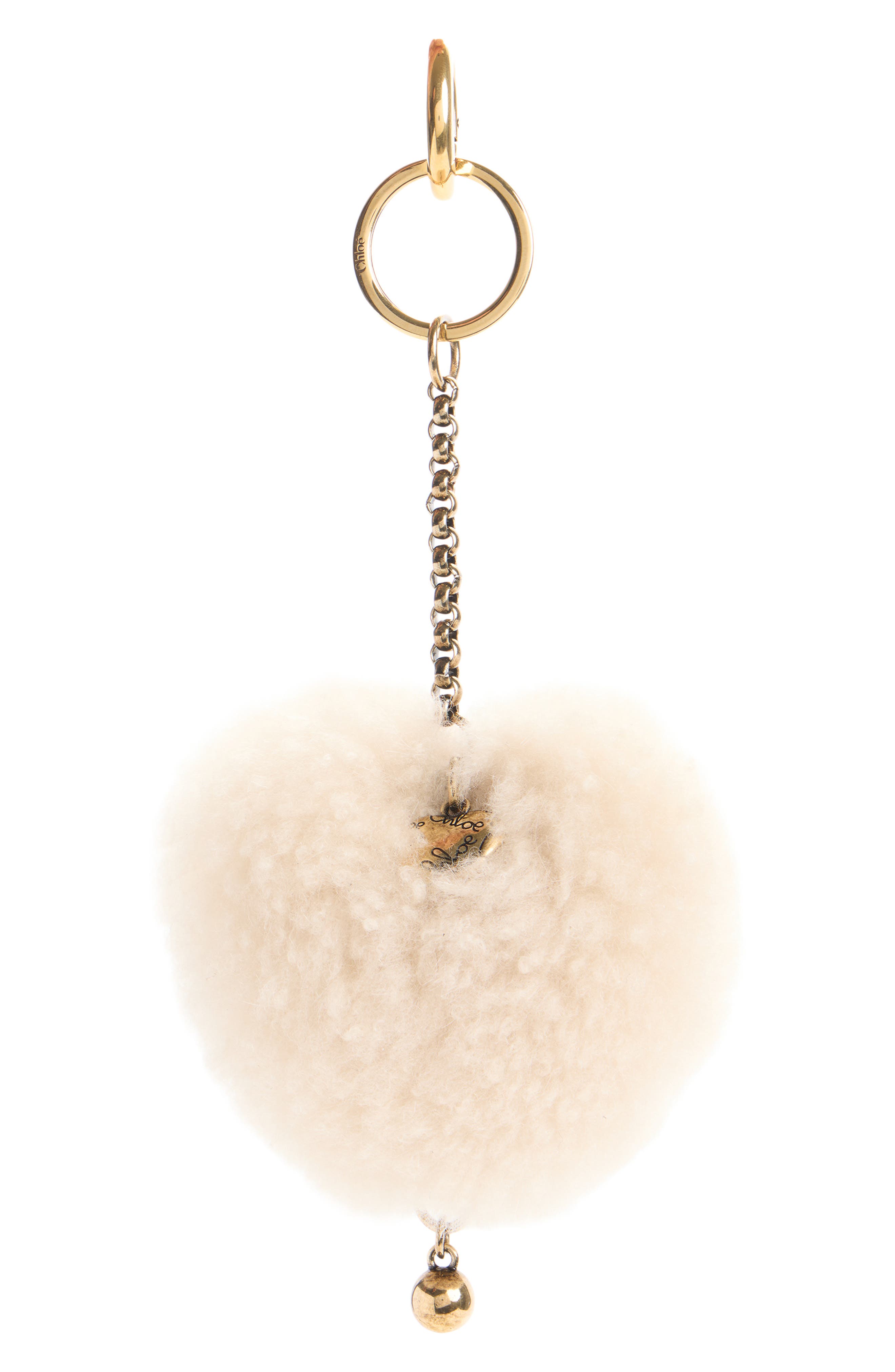 Heart Genuine Shearling Bag Charm, Main, color, CLOUDY CREAM