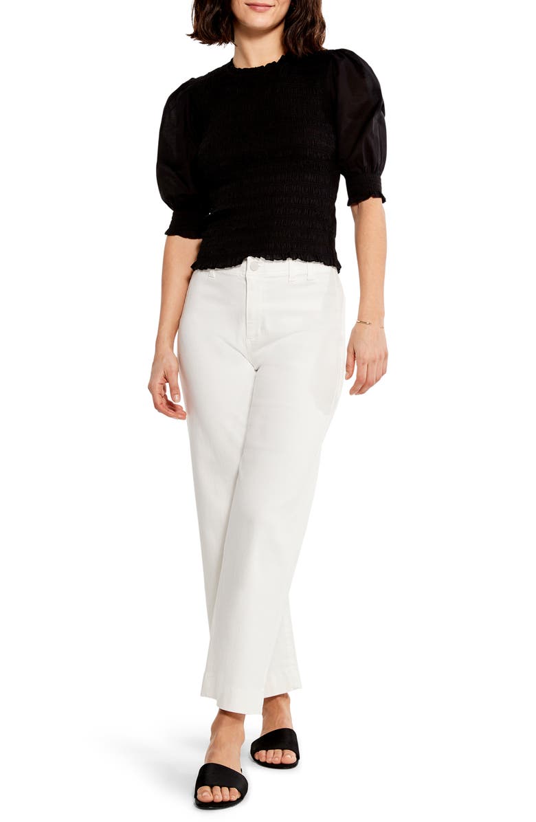 NIC+ZOE Smocked Puff Sleeve Cotton Lawn Top, Alternate, color, 