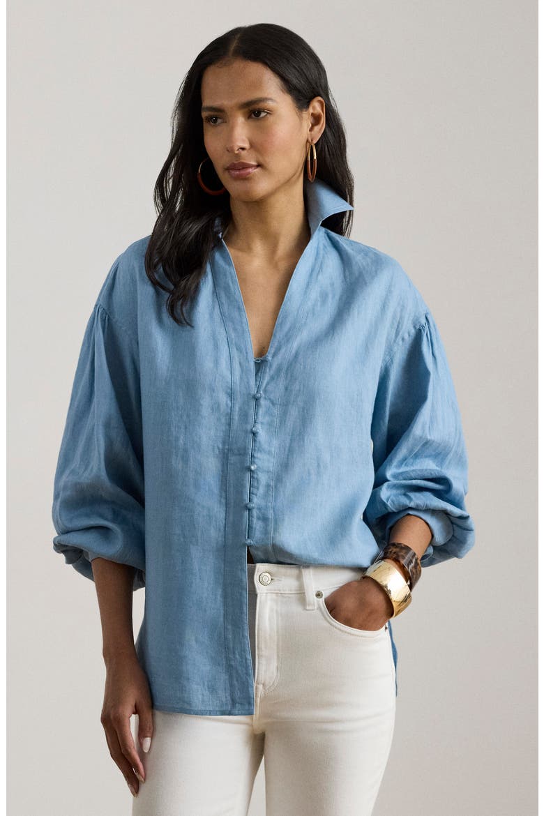 Relaxed Fit Linen Button-Up Shirt, Alternate, color, BLUE NOTE