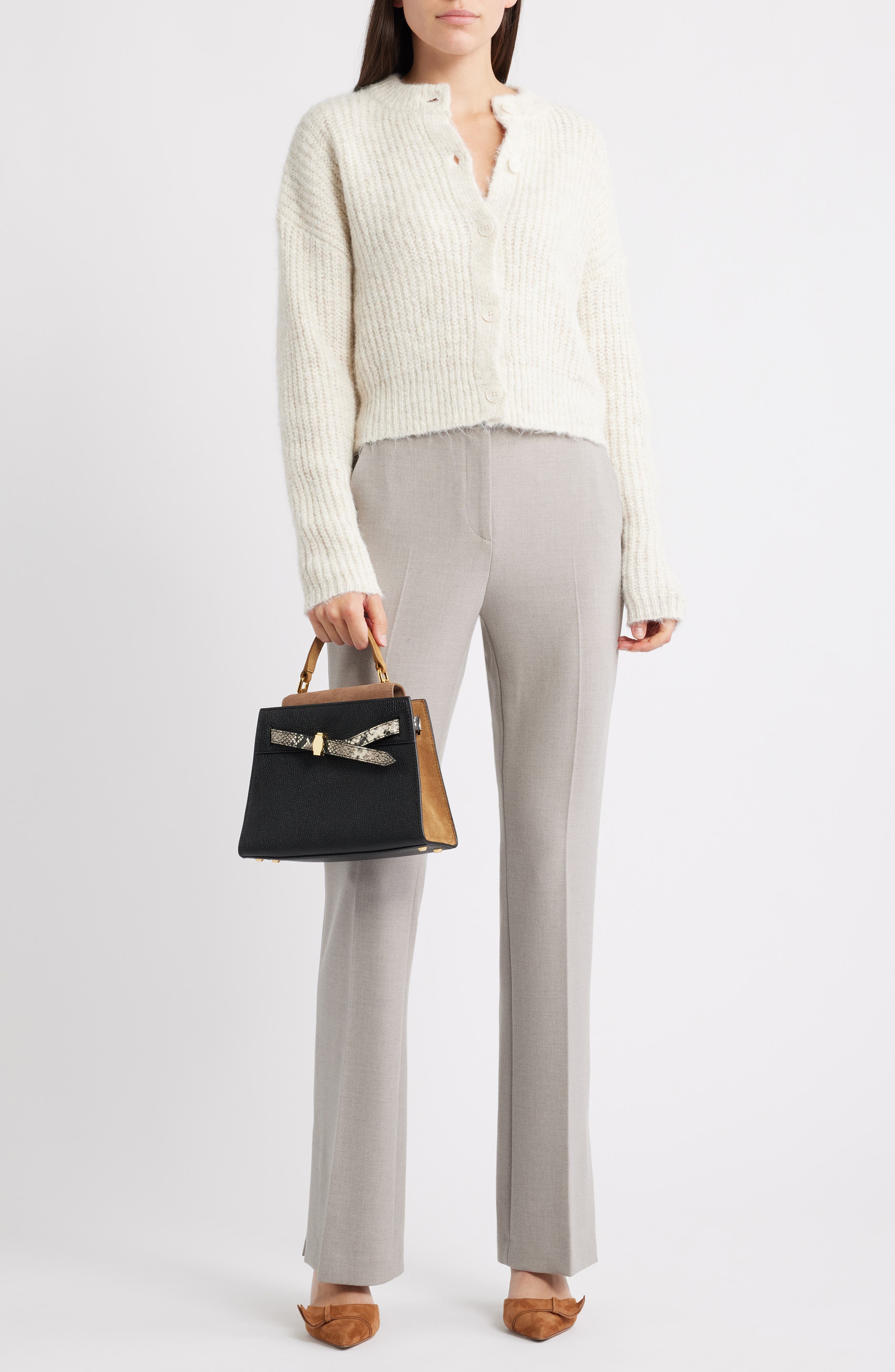 Veronica Beard Dash Leather Top Handle Bag, Alternate, color, Black Multi