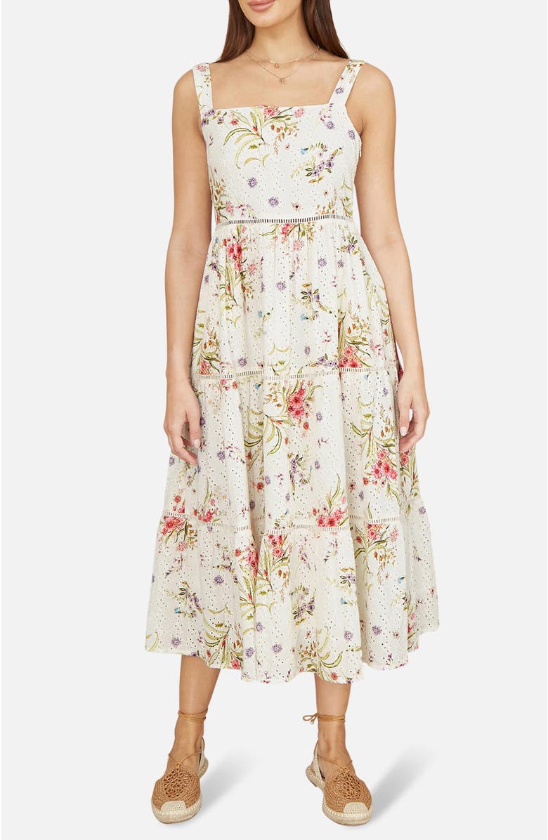 Yumi Floral Broderie Anglaise Midi Sun Dress, Alternate, color, Ivory