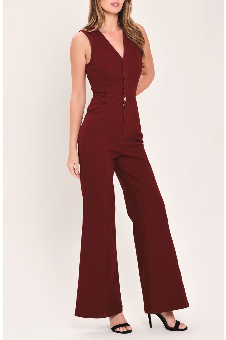 Cutout Wide Leg Jumpsuit, Alternate, color, BURGUNDY