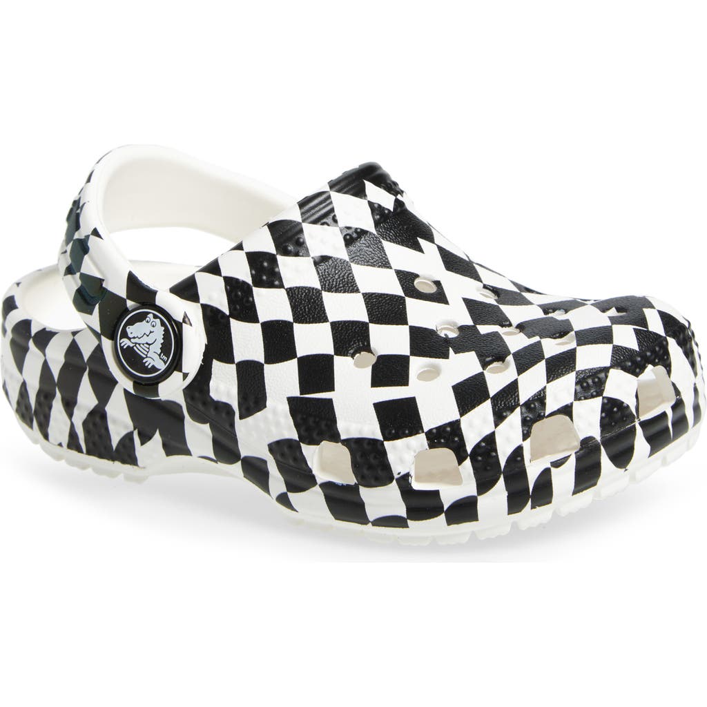 Crocs Kids' Warped Check Classic Clog In White/black