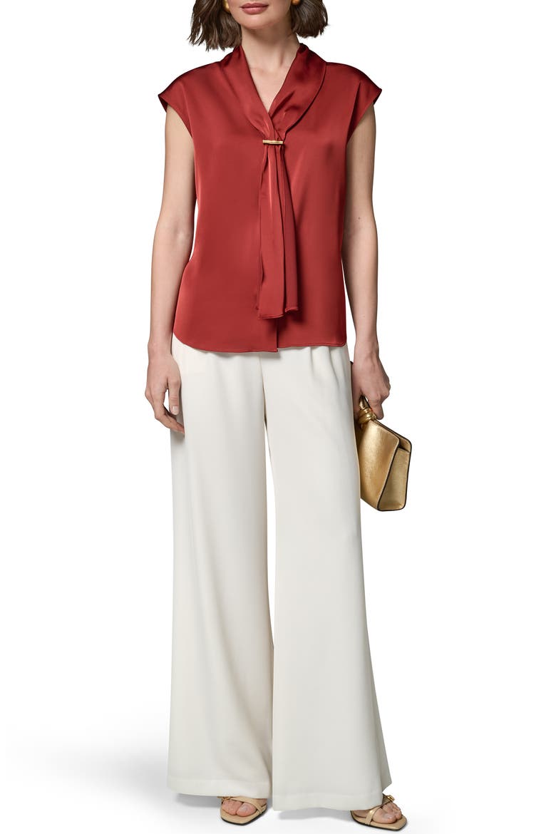 Bar Detail Satin V-Neck Blouse, Alternate, color, SUNBAKED