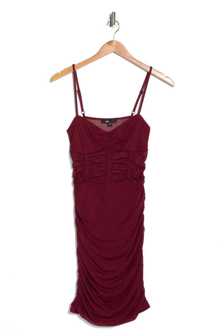 Mesh Shirred Minidress, Alternate, color, WINE