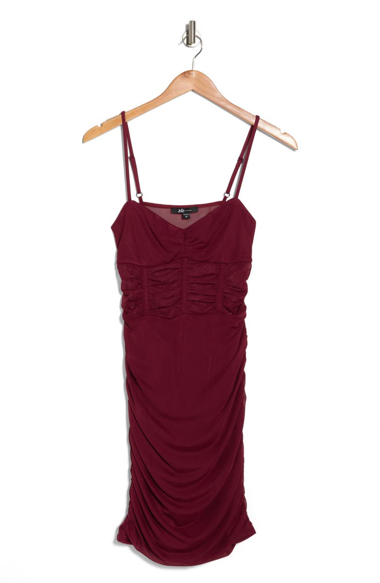 Jump Apparel Mesh Shirred Minidress, Alternate, color, Wine