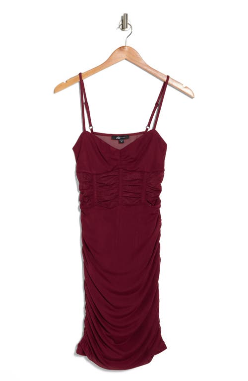 Jump Apparel Mesh Shirred Minidress In Burgundy
