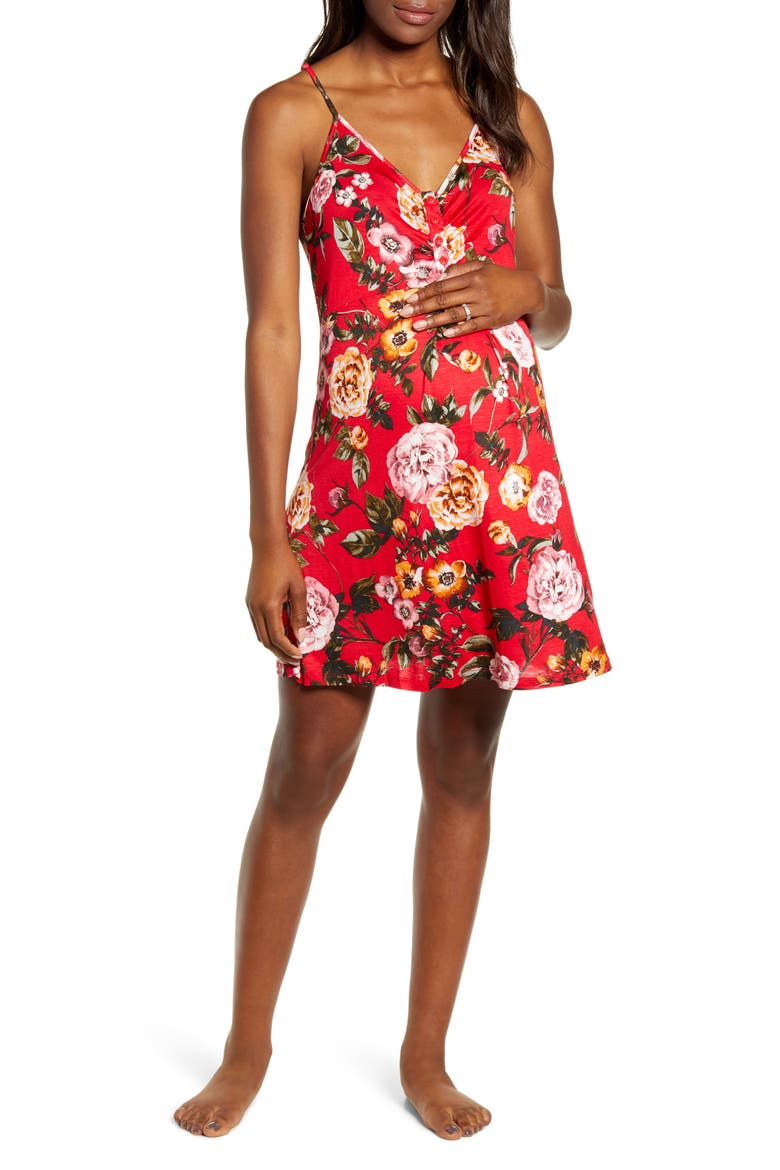 Nursing/Maternity Nightgown, Robe & Baby Wrap, Alternate, color, RED FLORAL PRINT