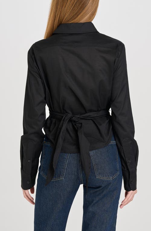 Shop Wayf Amelie Tie Waist Cotton Button-up Shirt In Black
