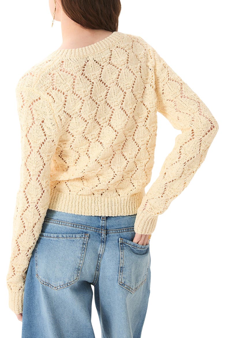 Cerdena Pointelle Cotton Blend Cardigan, Alternate, color, ECRU