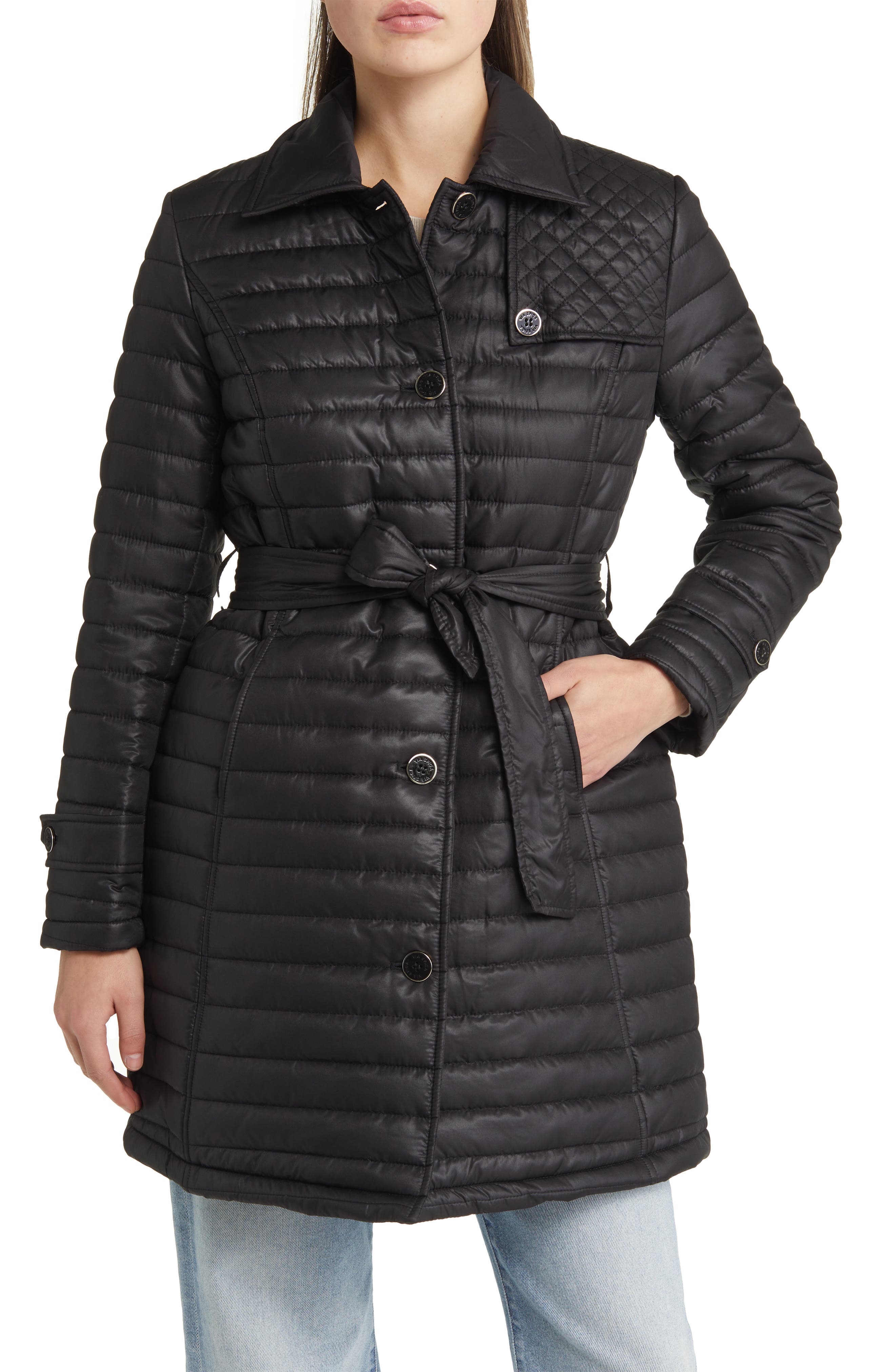 Via Spiga Water Resistant Quilted Trench Coat in Black 