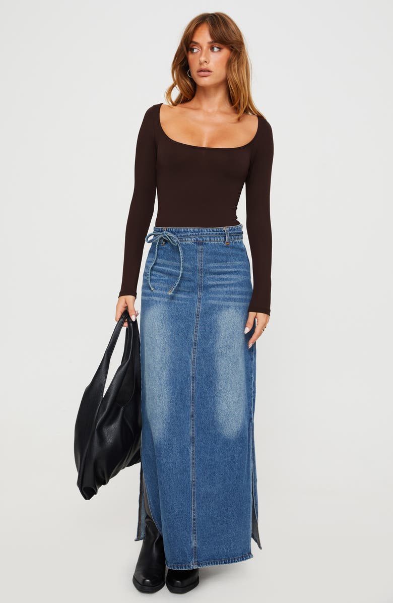 Princess Polly Ellery Wide Scoop Neck Long Sleeve Bodysuit, Alternate, color, Brown