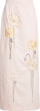 BERNADETTE Norma Embroidered Cotton & Linen Maxi Skirt