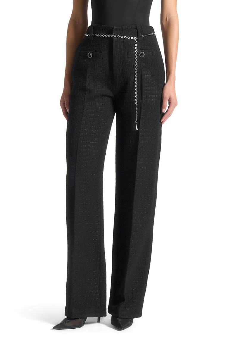 Nathalie Tweed Trousers with Belt, Alternate, color, Black
