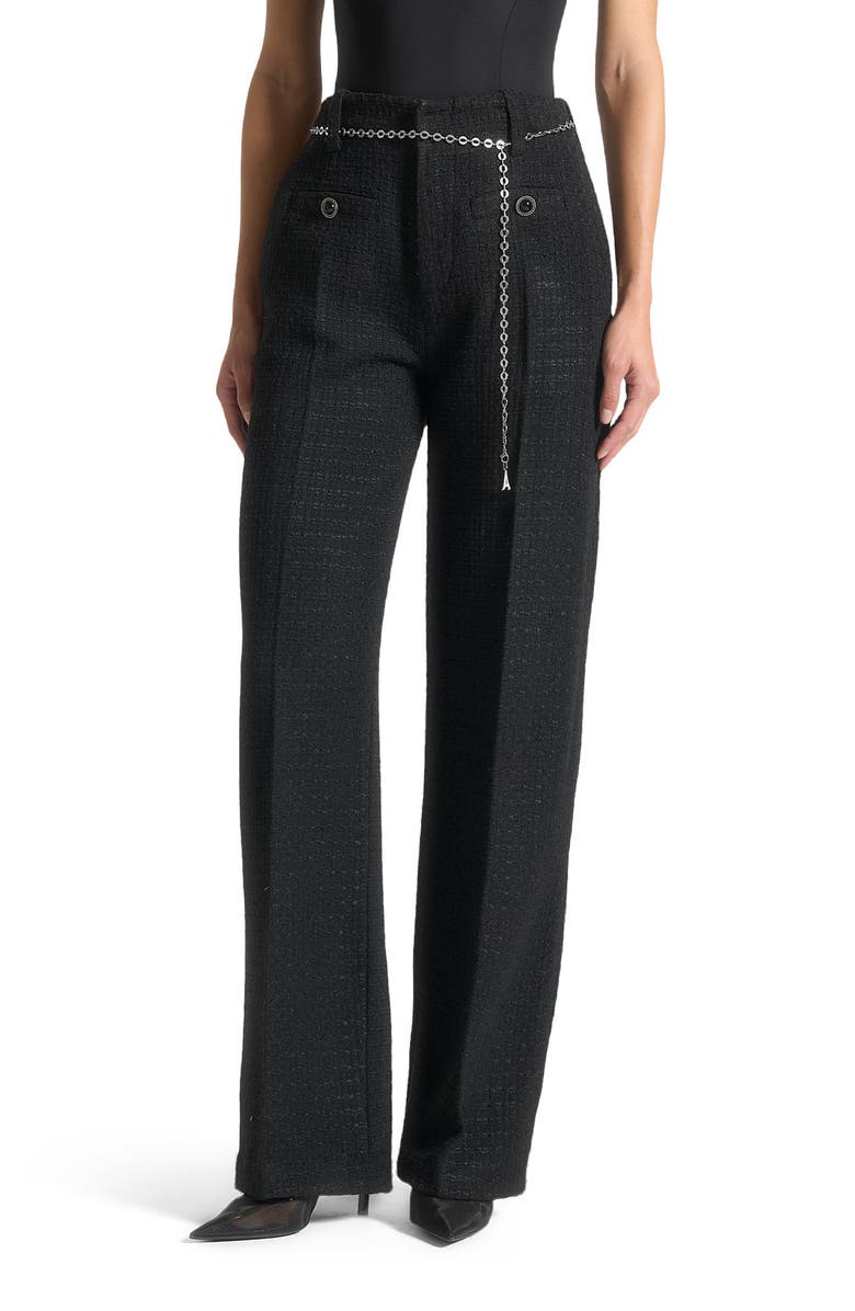 Manière De Voir Nathalie Tweed Trousers with Belt, Alternate, color, Black
