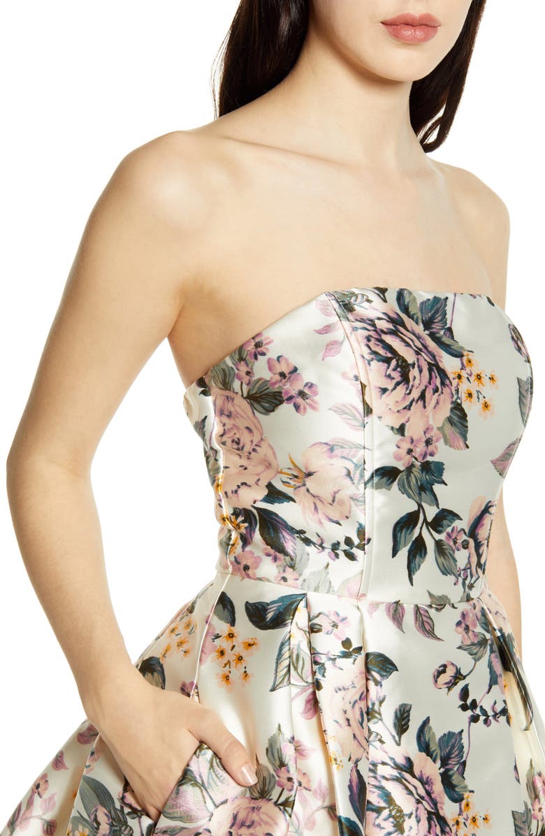 Speechless Floral Print Strapless Fit & Flare Minidress, Alternate, color,