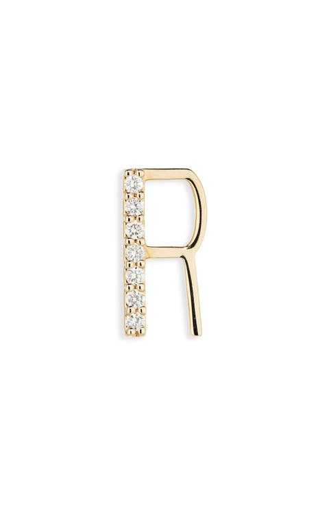 14K Gold Diamond Initial Single Stud Earring
