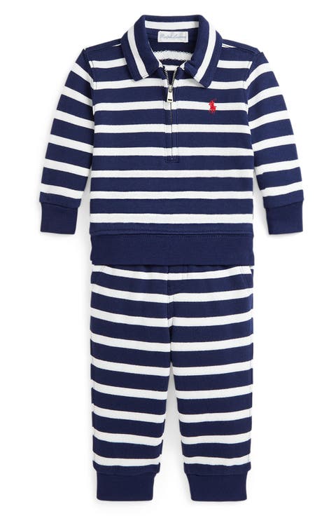 Stripe Long Sleeve Quarter-Zip Polo & Joggers Set (Baby)