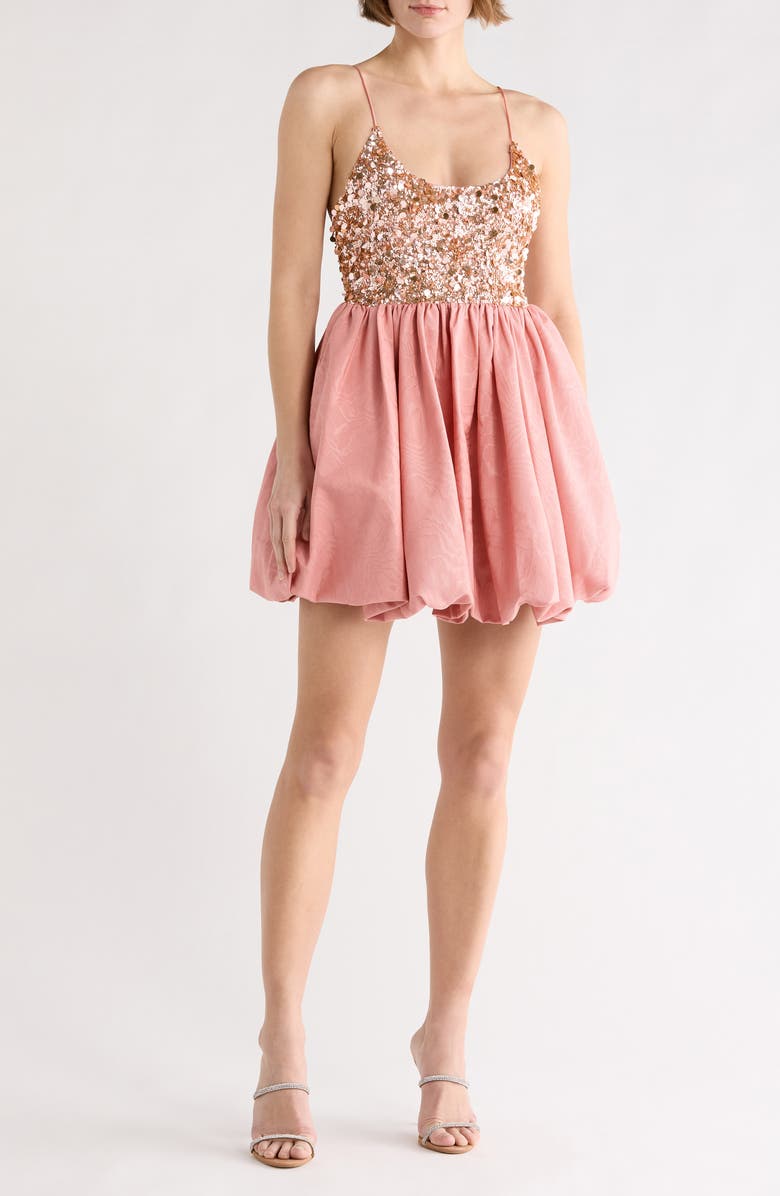 Alice + Olivia Nessa Bubble Minidress, Main, color, Dusty Rose