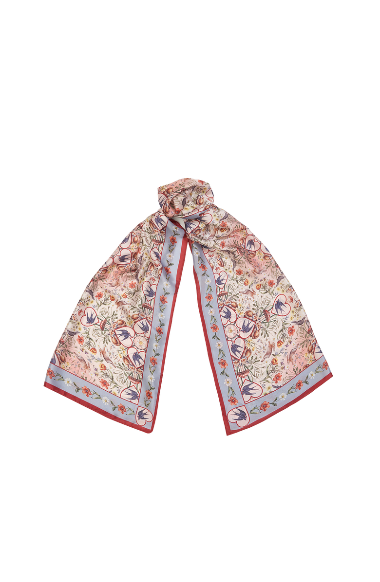 Fable England Folksy Fox Silky Scarf, Main, color, Dusky Blue & Rose