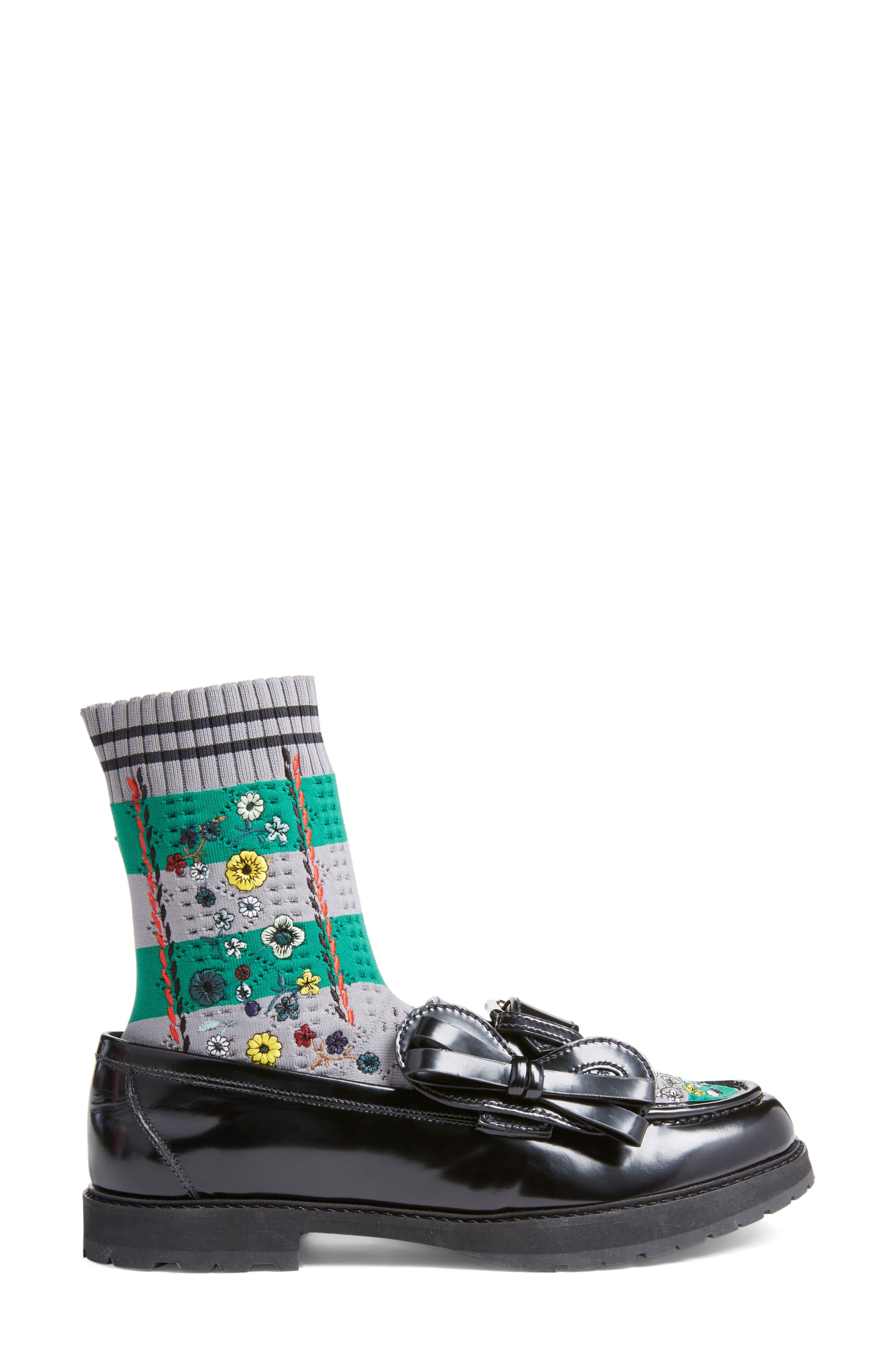 Marie Antoinette Embroidered Sock Loafer, Alternate, color, BLACK