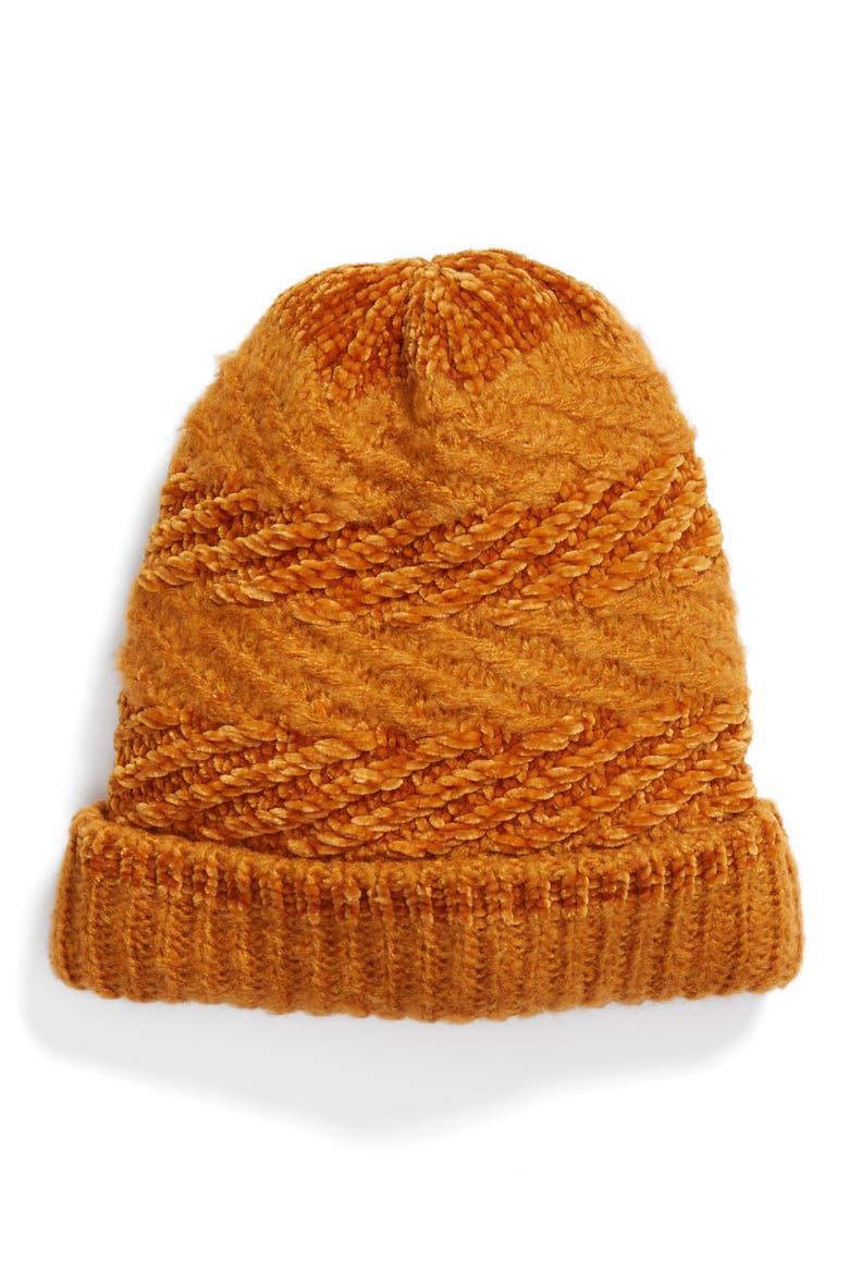 Blocked Yarn Slouchy Beanie, Main, color, RUST/ RUST