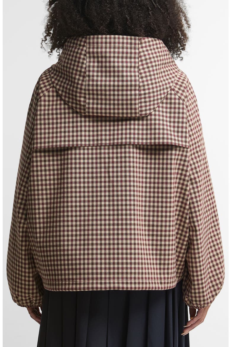Audrey Check Showerproof Hooded Bomber Jacket, Alternate, color, CRANBERRY/ BROWN GINGHAM