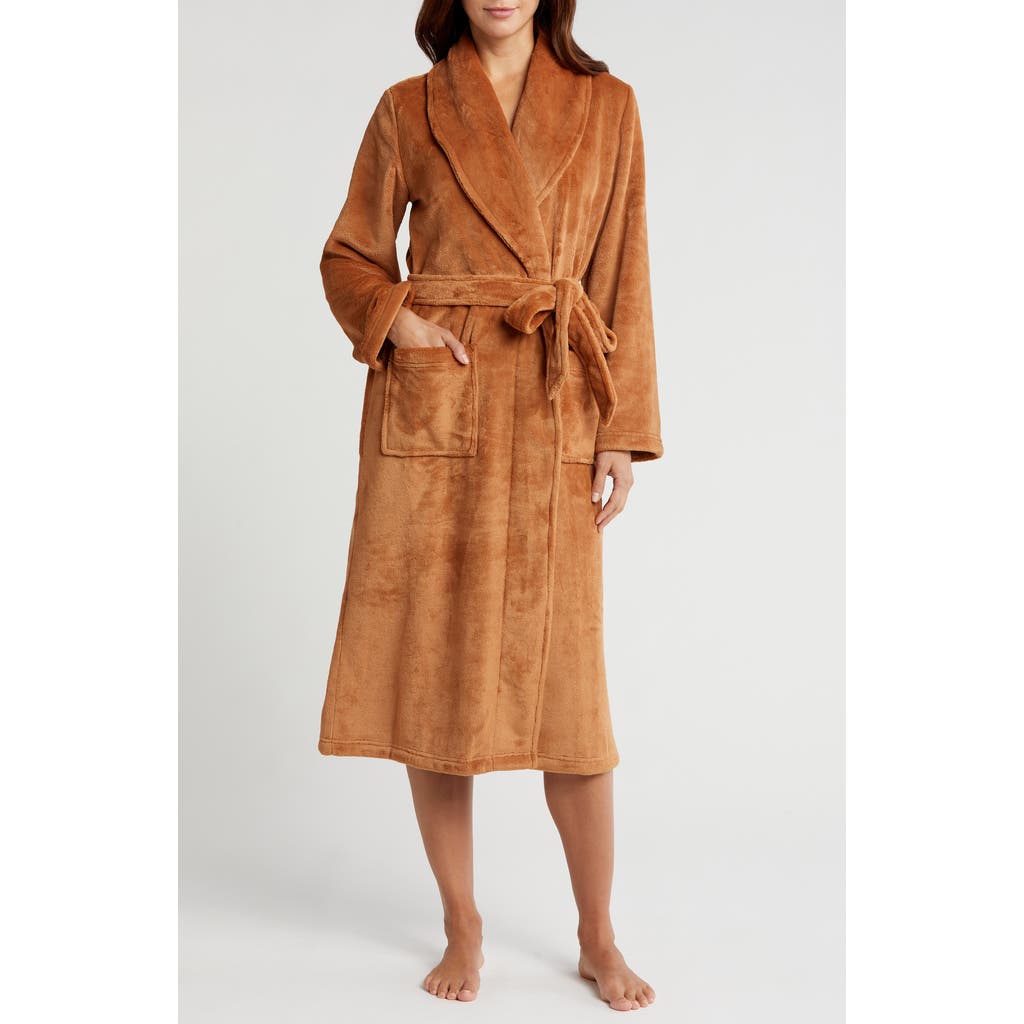 Nordstrom Shawl Collar Plush Longline Robe In Tan Thrush