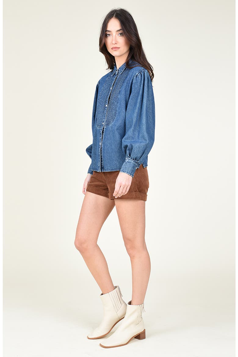 Pintuck Pleat Denim Shirt, Alternate, color, DENIM