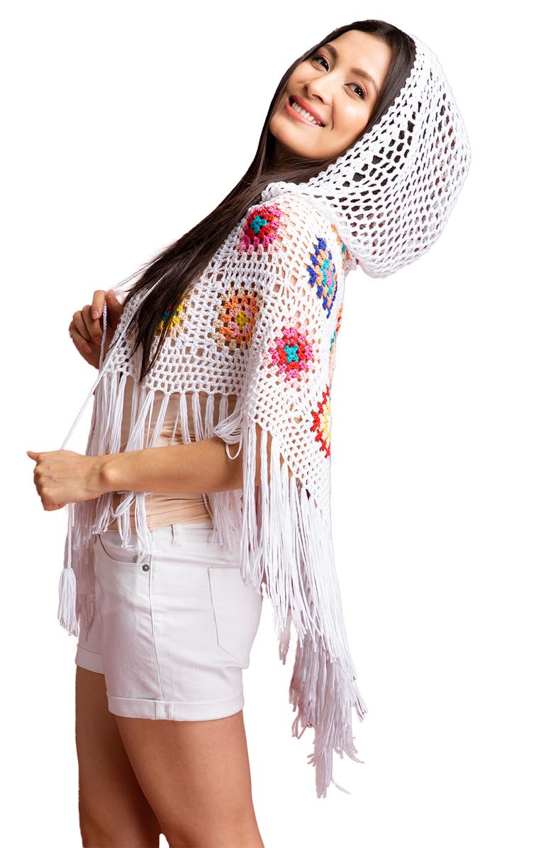 SAACHI Square Crochet Poncho, Alternate, color, White