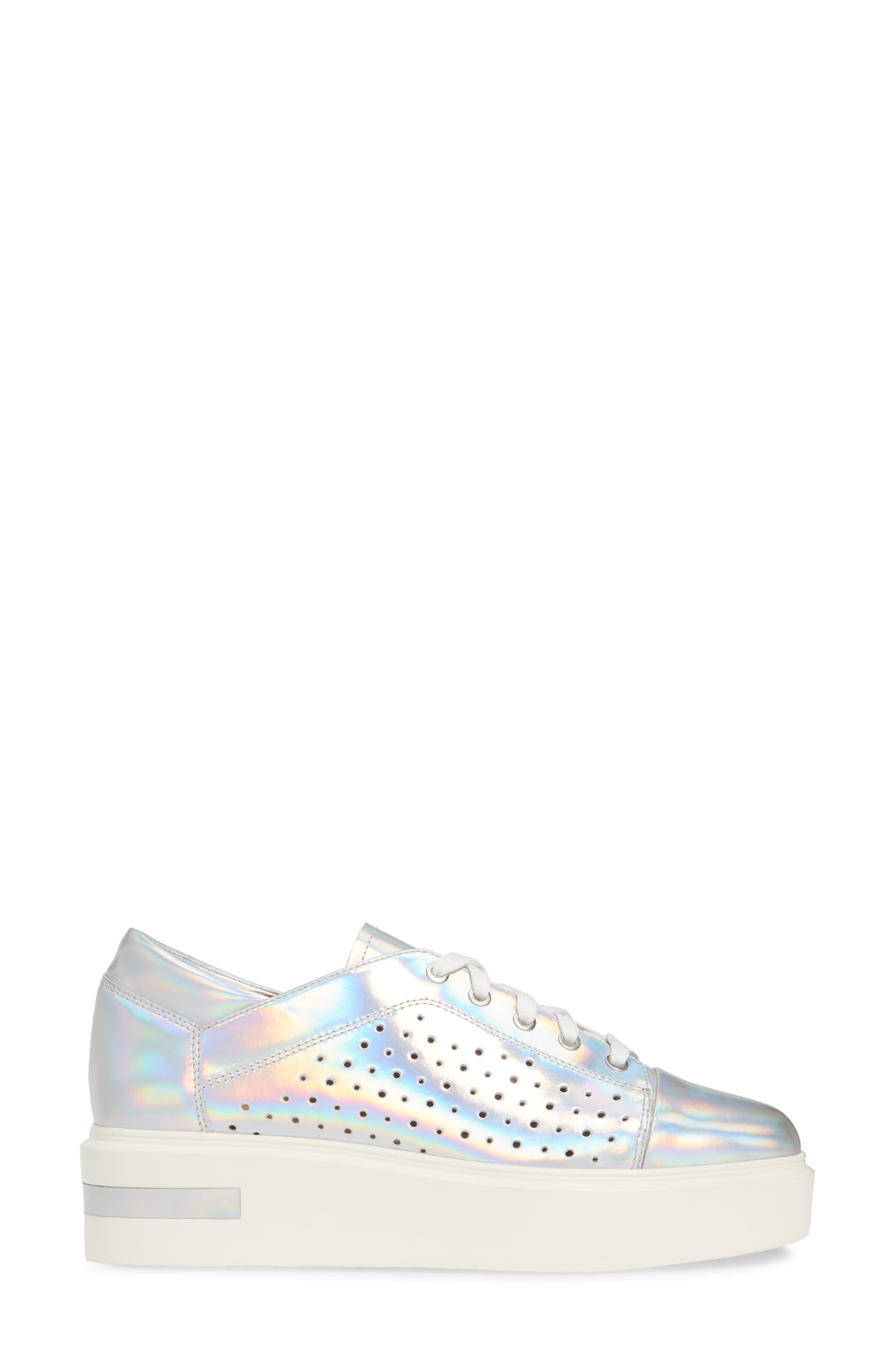Linea Paolo Kendra Platform Sneaker, Alternate, color, Silver Iridescent Leather