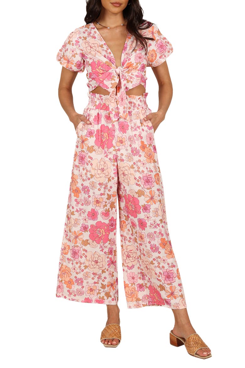 Matilda Floral Print Linen Blend Crop Top & Wide Leg Pants Set, Main, color, PINK FLORAL