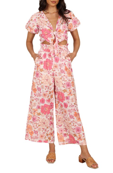 Matilda Floral Print Linen Blend Crop Top & Wide Leg Pants Set