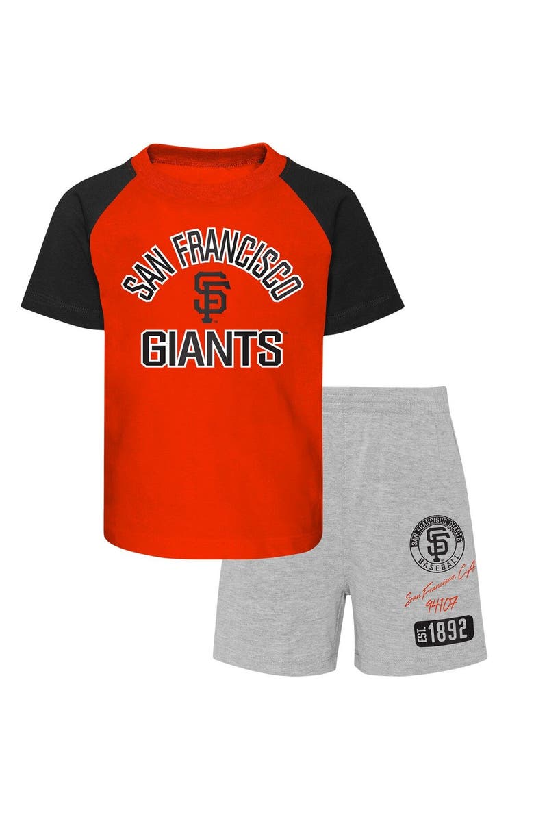 Outerstuff Preschool San Francisco Giants Orange/Heather Gray Groundout Baller Raglan T-Shirt & Shorts Set, Main, color, 
