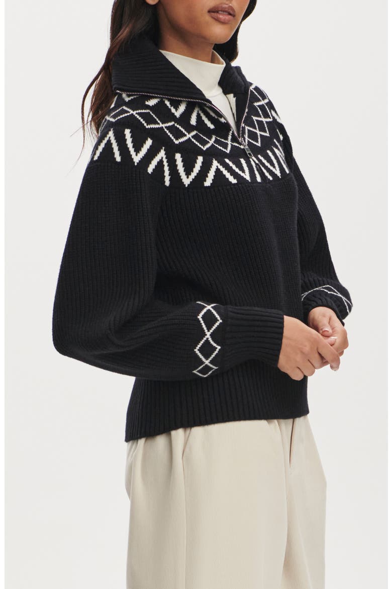 Sigrid Fair Isle Half Zip Sweater, Alternate, color, BLACK