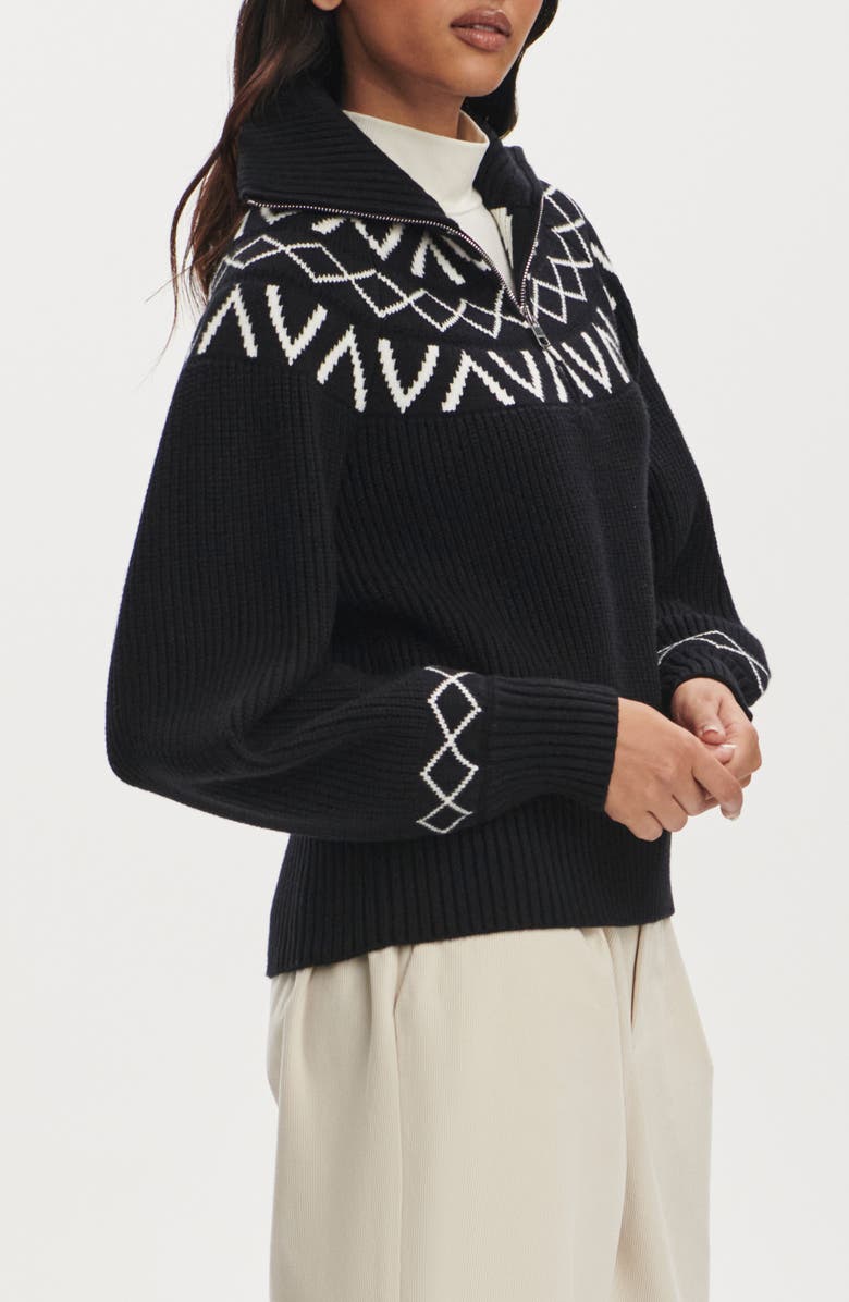 Varley Sigrid Fair Isle Half Zip Sweater, Alternate, color, Black