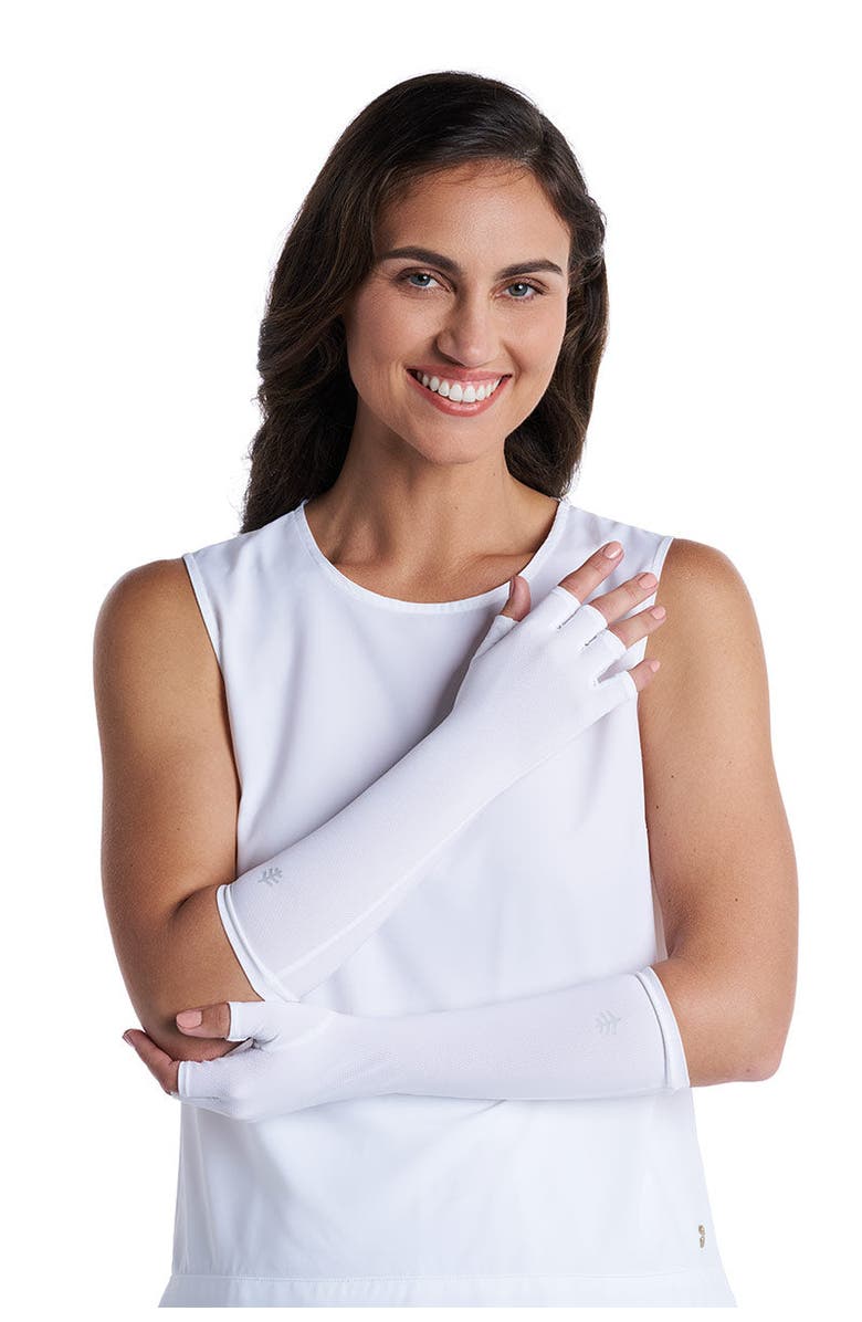 Coolibar Bona Fingerless Mid-length UV Sun Gloves, UPF 50+ Sun Protection, Main, color, White