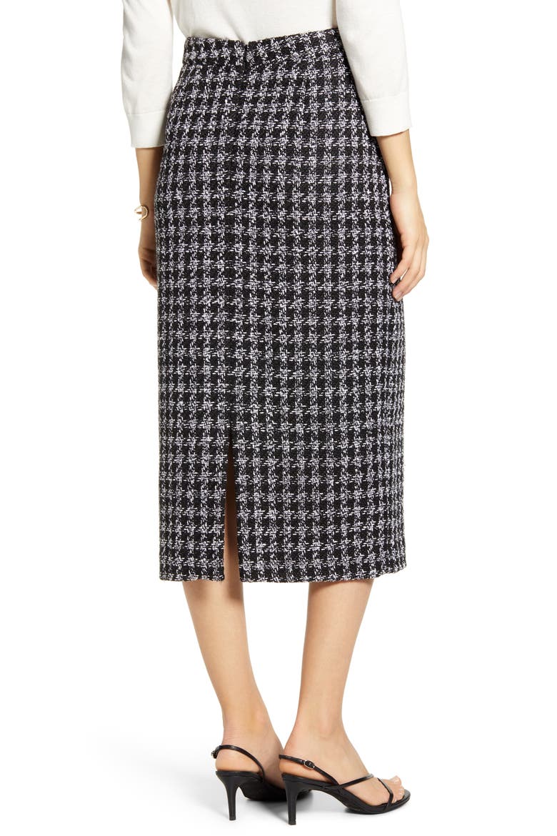 Houndstooth Check Tweed Pencil Skirt, Alternate, color, BLACK- IVORY TWEED