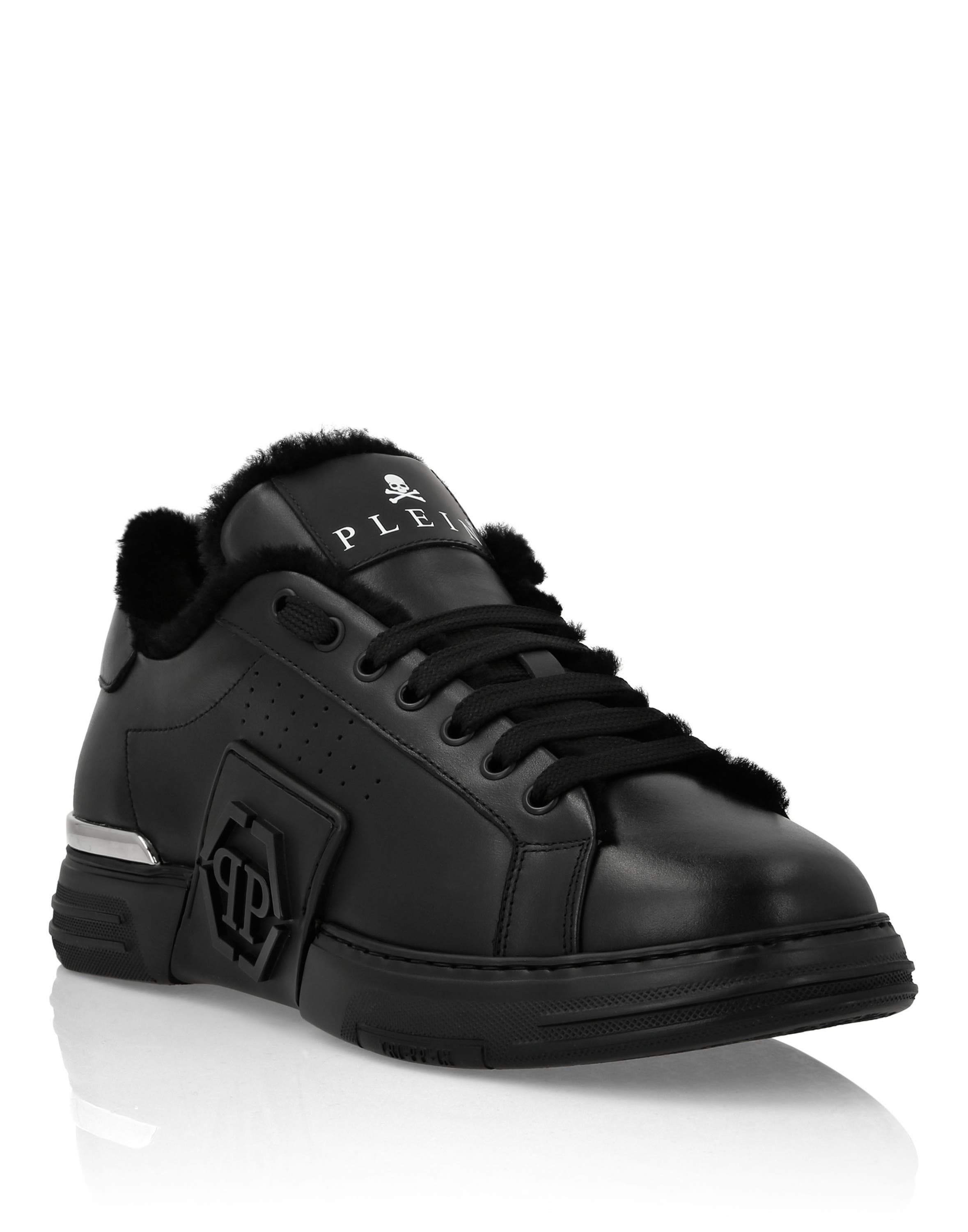 Nappa Leather Lo-Top Sneakers With Fur Hexagon Unisex, Main, color, black/black