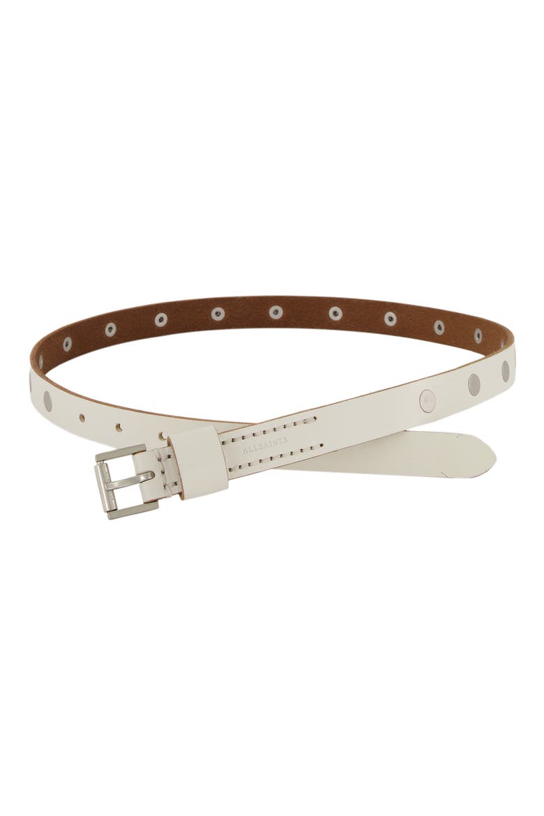 Flat Stud Leather Belt, Alternate, color, BIRCH WHITE