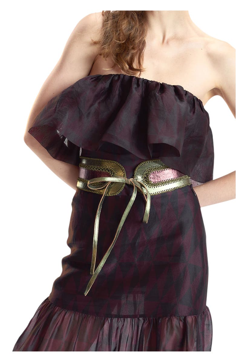 Cynthia Rowley Organza Midi Skirt, Alternate, color, Black/Burgundy